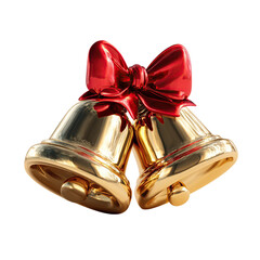 Golden Christmas Bells Red Bow Festive Decoration.