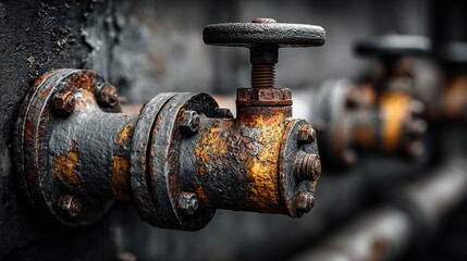 Close-Up of Rusty Industrial Valve on Vintage Machinery