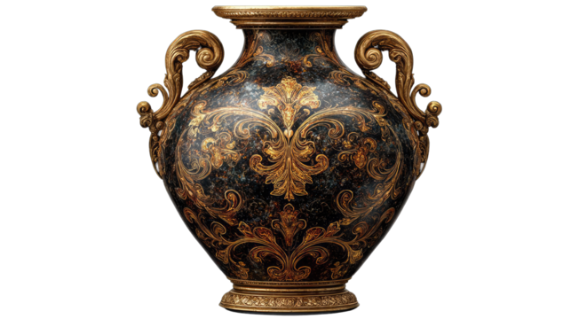 Ornate dark vase with gold detailing