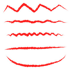 Red wavy line brush set PNG, hand drawn zigzag and wavy strokes, red brush elements for pattern and design, transparent vector style overlays