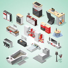 Fototapeta premium Isometric Detailed Interior Furniture Design Element Collection for Interior Decoration