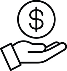 Hand Holding a Dollar Coin Icon Line Art money currency