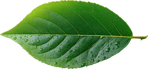 Obraz premium Vibrant Green Leaf with Water Droplets PNG transparent background