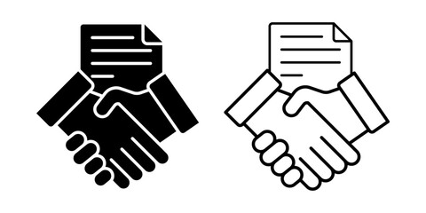 Vector isolated Shaking Hand with Document icon set in black outline and fill