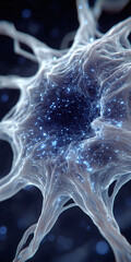 Microscopic Cellular Structure Intricate Network of Glowing Filaments
