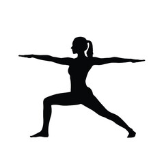 Silhouette of woman in warrior ii yoga pose silhouette for wellness and fitness silhouette