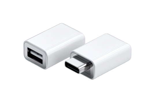 Two white rectangular USB adapters