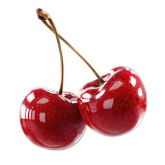 Two Red Cherries Closeup Macro Shot.