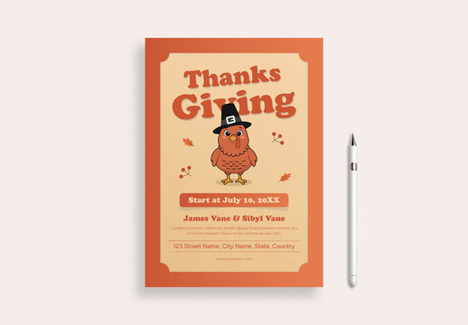 Vintage Style Thanksgiving Dinner Party Invitation Flyer Template