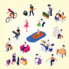 Isometric People Engaging Various Hobbies and Activities in their Leisure Time