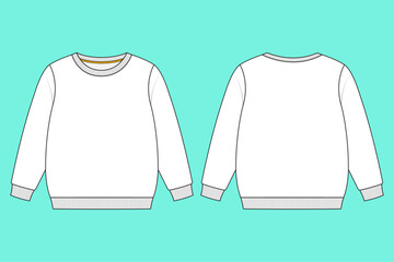 Kids Crew Neck Long Sleeve Sweatshirt Technical Drawing Fashion Flat Sketch Mockup Template.