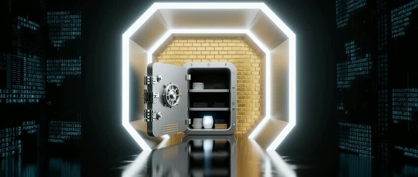 Digital access and secure code technology protect your business with a fiber optics background and lots of light spots