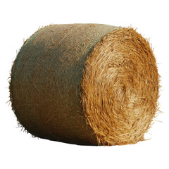A single large round bale of dry golden straw or hay with visible texture isolated on transparent background