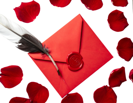  Elegant Red Love Letter Envelope with Wax Heart Seal Isolated on White