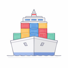 Obraz premium Cargo Ship Illustration Shipping Containers on Vessel Transporting Goods
