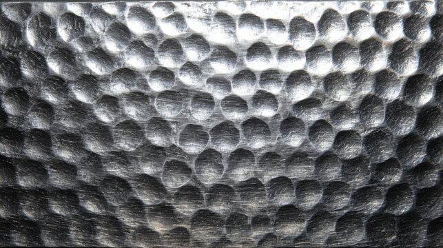 Elegant photo of closeup of heavily hammered metal The texture of this metal is characterized by deep, forceful strikes, resulting in a hammered surface with a rough and rugged.