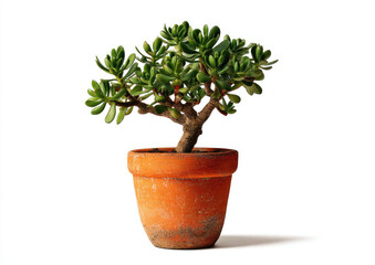 Obraz premium Succulent bonsai in terracotta pot against white