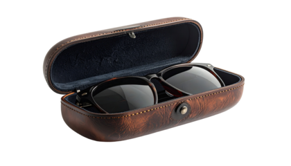 Stylish sunglasses in a leather case
