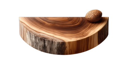 Wooden slice, natural wood grain, half-circle, cork ball