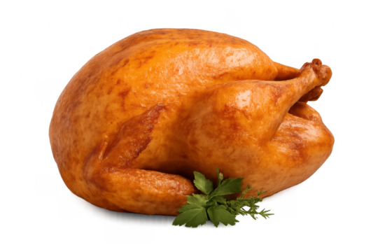 Roasted turkey with herbs on transparent background, perfect for festive meals