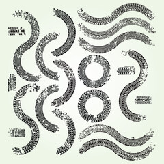 Distressed Tire Tracks Collection with Grunge Texture Isolated Graphic Elements