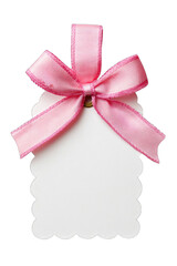 Pink ribbon bow on white tag