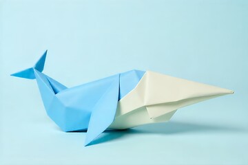 ** Origami Whale on Light Blue Background