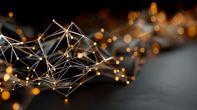 against a dark backdrop, an arrangement of intersecting lines creates a complex, geometric structure