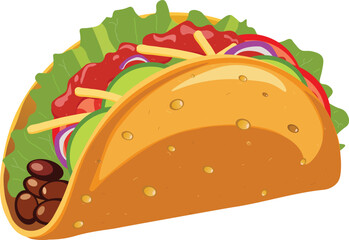 Illustration of a Taco with Various Toppings
