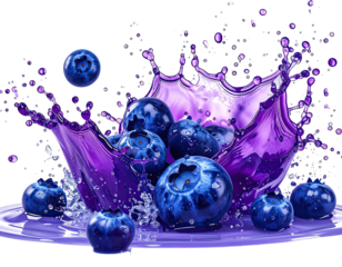 Vibrant blueberries in a splash of purple juice