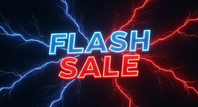 Flash Sale Neon Sign Lightning Background.