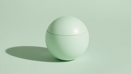Showcasing pastel green sphere container sitting on matching surface in studio, with long shadow