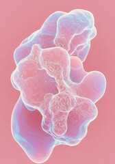 Abstract, ethereal, translucent forms in soft pinks and pastels, resembling organic shapes or bubbles.