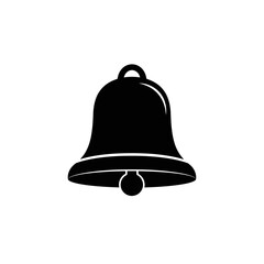 Simple black silhouette of a classic bell with clapper for notifications and alerts