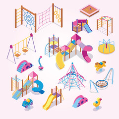 Isometric Detailed Playground Equipment Set For Kids Outdoor Activity Area © enggartiasto