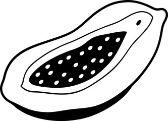 Papaya Slice Line Art Vector Illustration