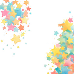 scatter of pastel star confetti, kawaii pastel watercolor, transparent background