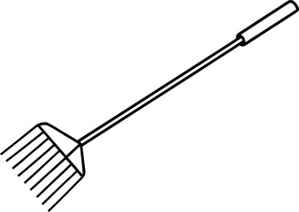 Rake Wooden Line Art Vector Illustration