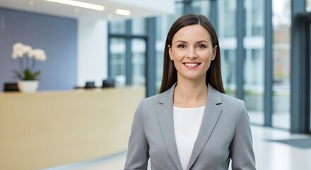 Professional Woman in Office Lobby.