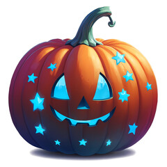 pumpkin decorated with pastel star stickers, kawaii pastel watercolor, transparent background