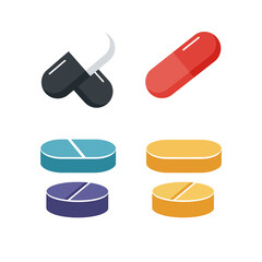 Various medicine pills and capsules pharmaceutical health care medical treatment icons