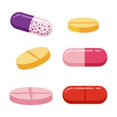 Various medical pills and capsules collection pharmaceutical medicine pharmacy health care icons