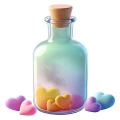 potion bottle with pastel hearts inside, kawaii pastel watercolor, transparent background