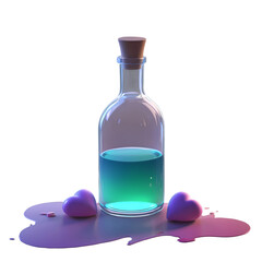 potion bottle with pastel hearts inside, kawaii pastel watercolor, transparent background