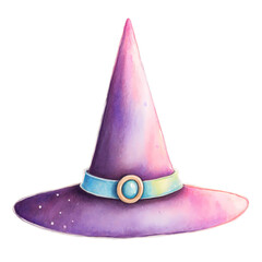 witch hat, kawaii pastel watercolor, transparent background