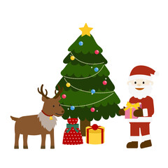 プレゼントを届けるサンタとトナカイ