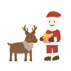 プレゼントを持ったサンタクロースとトナカイ