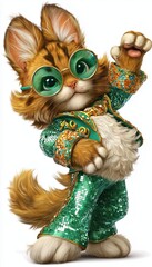 70s disco dancer kitten cat cute character illustration