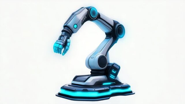 Futuristic robotic arm moving with blue neon animation video. Advanced automation machinery animated footage clip seamless HD motion graphics. Industrial robotics in technology concept