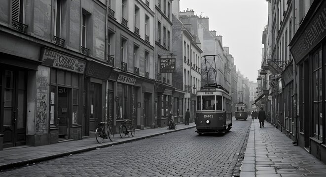 Fototapeta Parisian street scene black and white